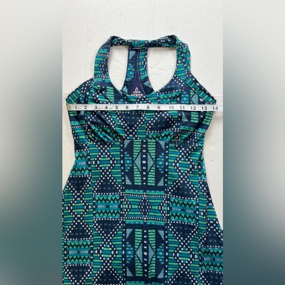 Prana Racerback Shelf Bra Tank Dress Blue Green Geometric size XS - Picture 3 of 8